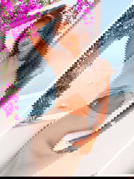 Beżowy komplet krótki top +... 2