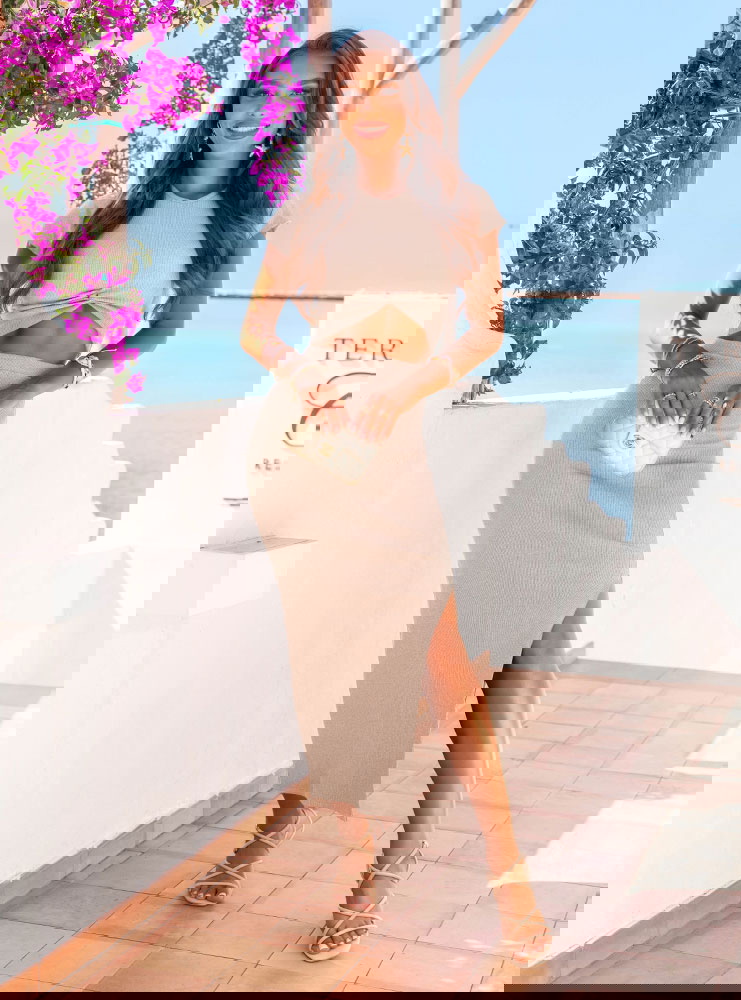 Beżowy komplet krótki top + spódnica...