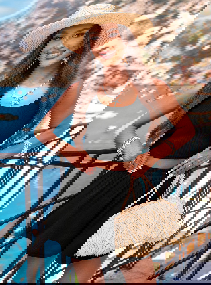 Czarny prążkowany komplet top i...