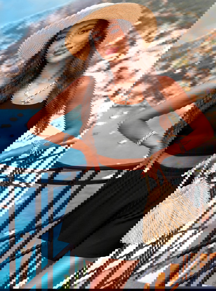 Czarny prążkowany komplet top i...