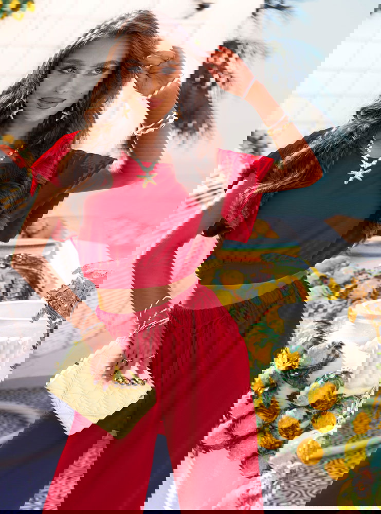 Malinowy komplet top + spodnie Sveva