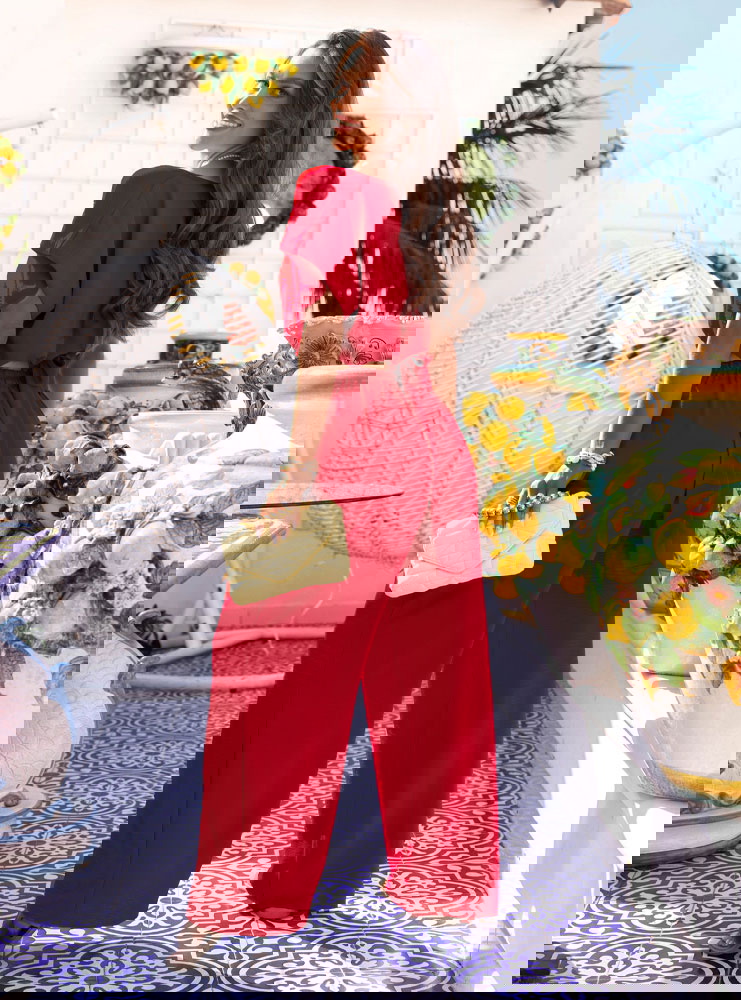 Malinowy komplet top + spodnie Sveva