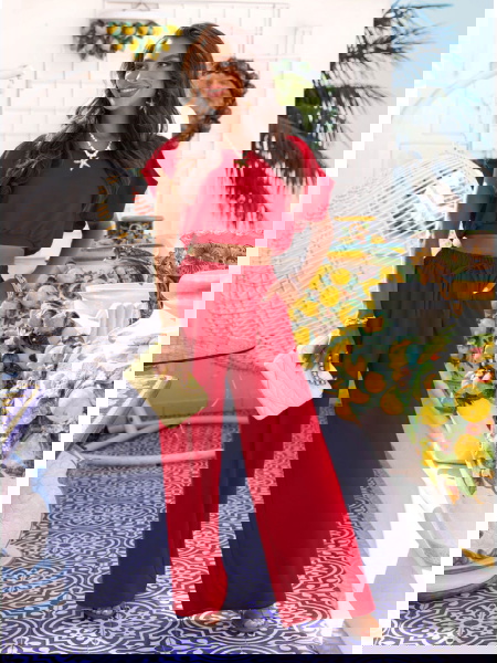 Malinowy komplet top +... 2