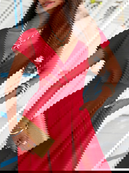 Malinowa sukienka maxi z... 2