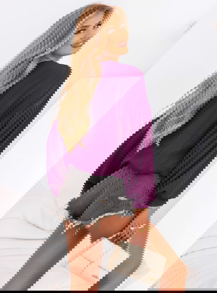 Śliwkowa bluza oversize z ozdobną...