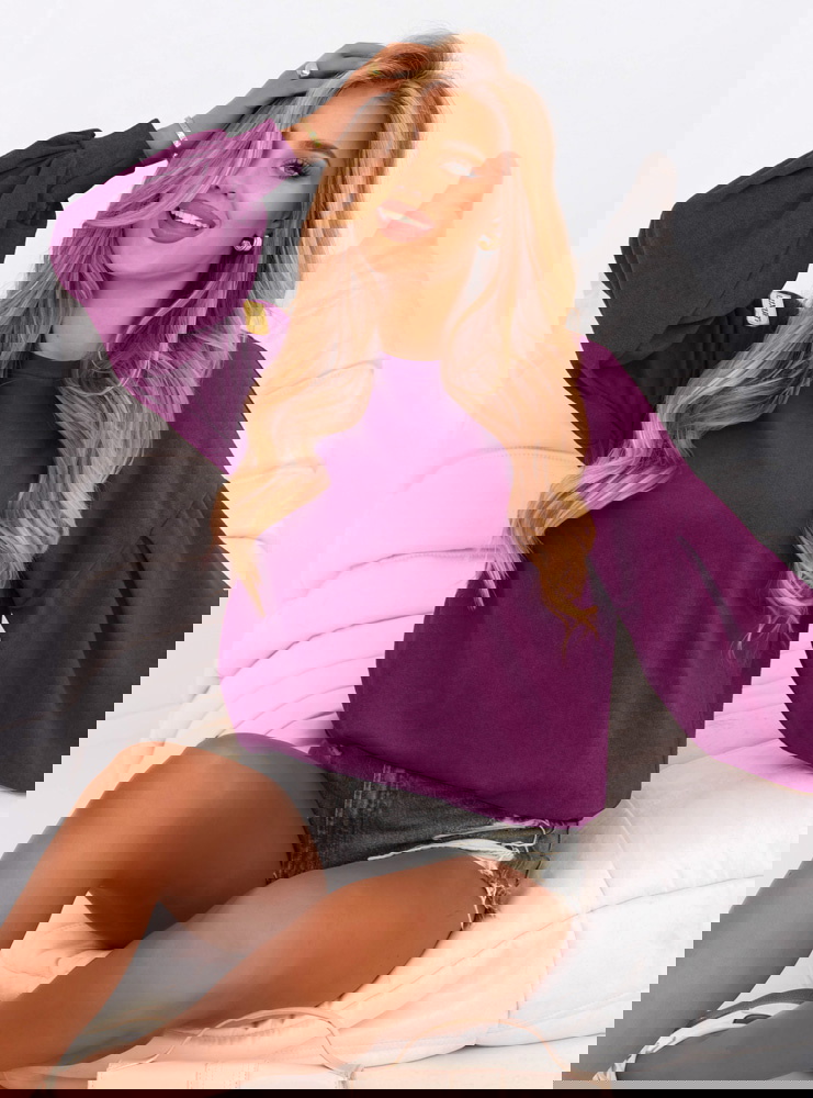 Śliwkowa bluza oversize z ozdobną...