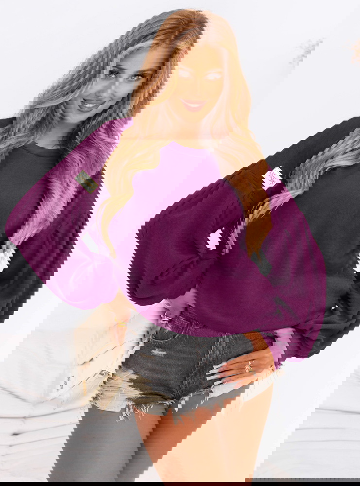 Śliwkowa bluza oversize z ozdobną...