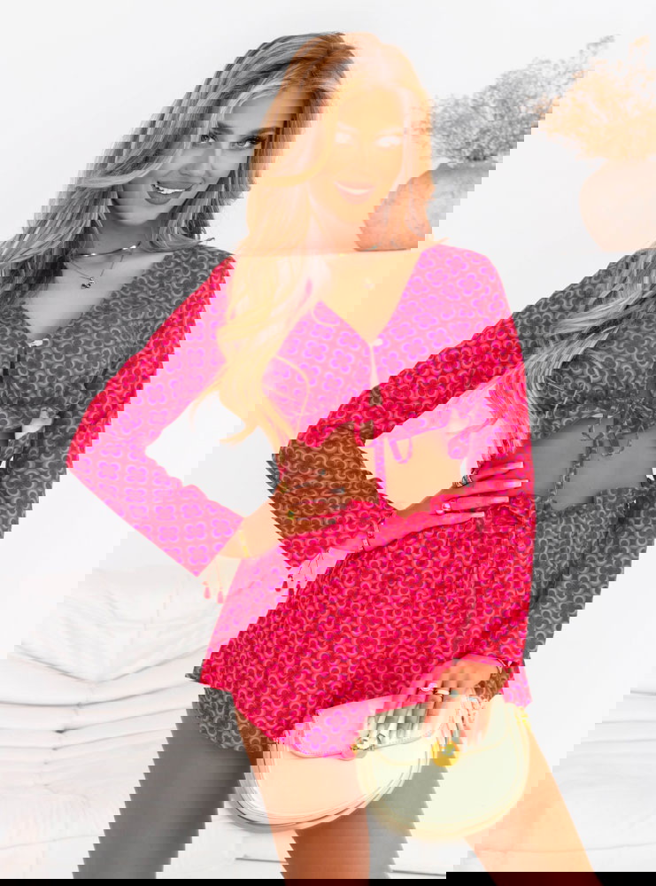 Wzorzysty komplet bluzka + szorty...