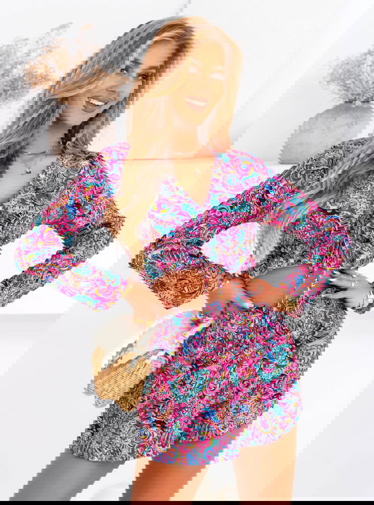 Wzorzysty komplet bluzka + szorty...