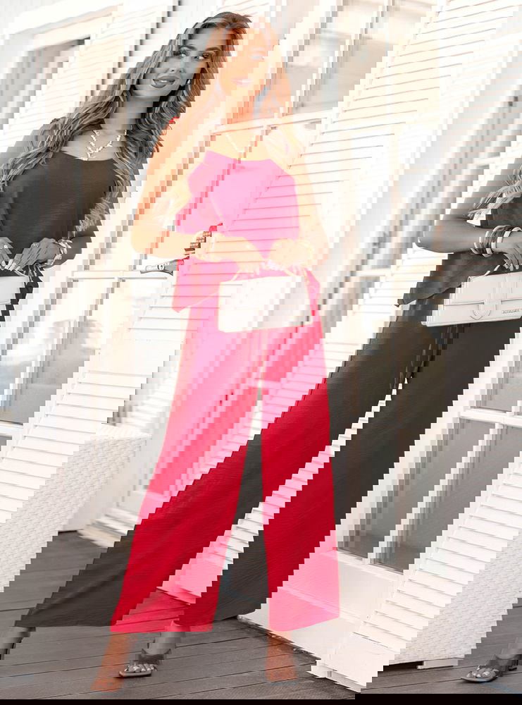 Malinowy komplet bluzka i spodnie...