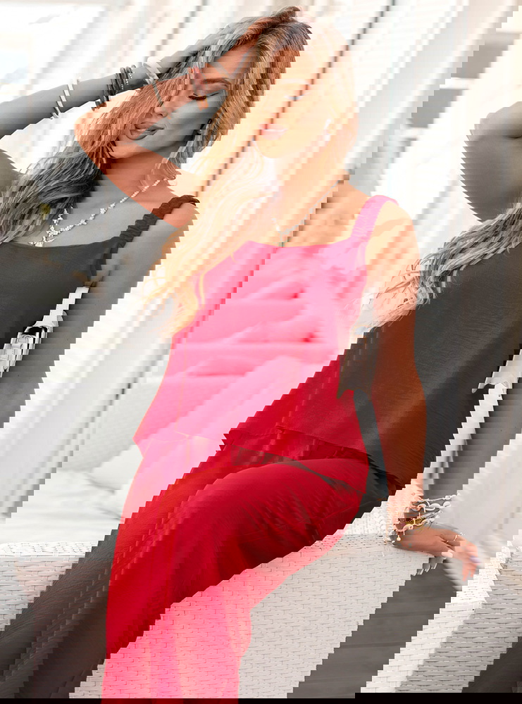 Malinowy komplet bluzka i spodnie...