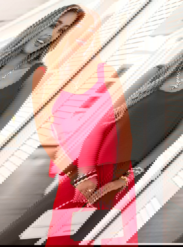 Malinowy komplet bluzka i spodnie...