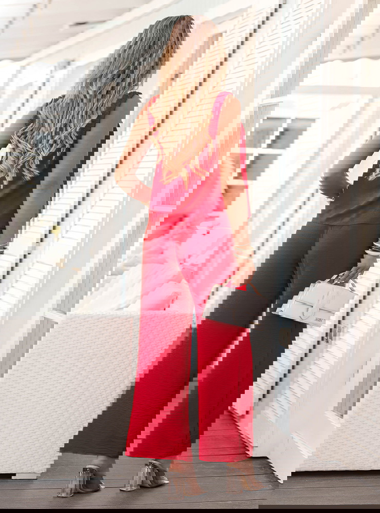 Malinowy komplet bluzka i spodnie...