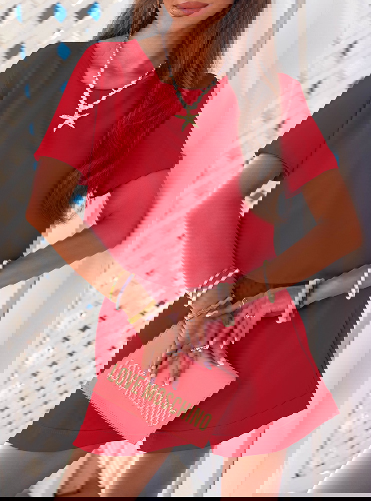 Malinowy komplet koszulka i szorty Tamo