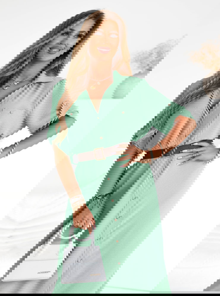 Miętowa sukienka midi z paskiem Jorien