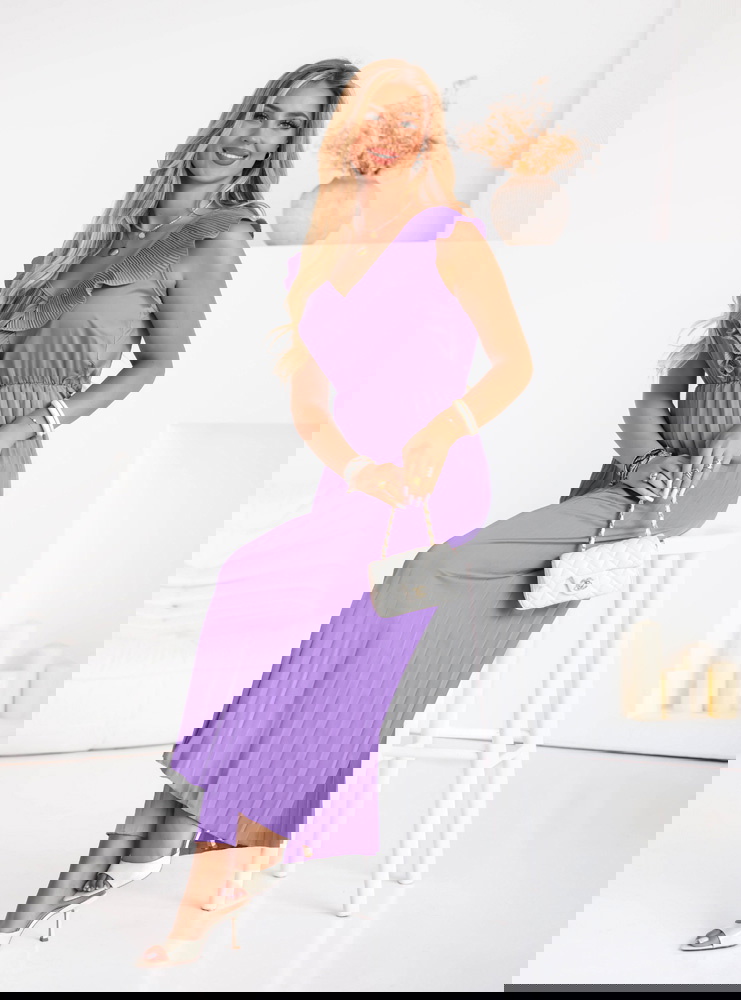 Liliowy plisowany kombinezon z...