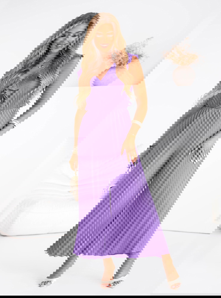 Liliowy plisowany kombinezon z...