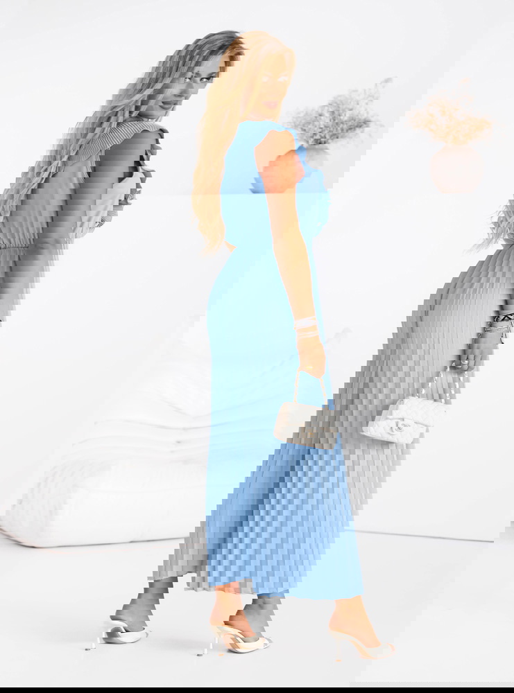 Błękitny plisowany kombinezon z...