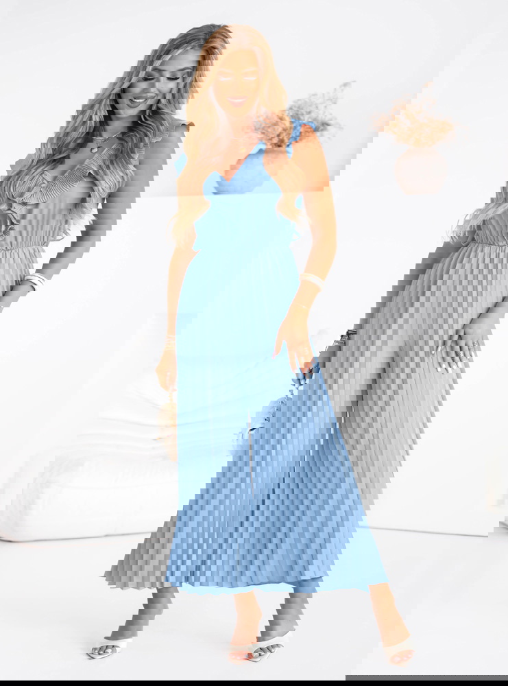 Błękitny plisowany kombinezon z...