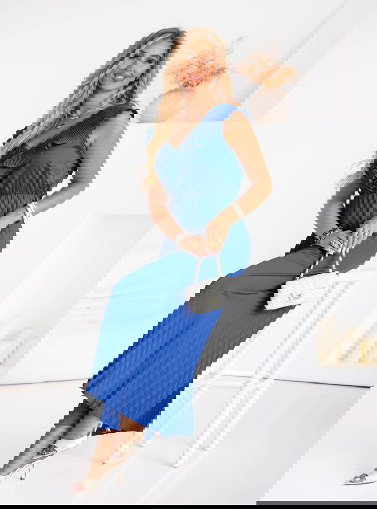 Niebieski plisowany kombinezon z...