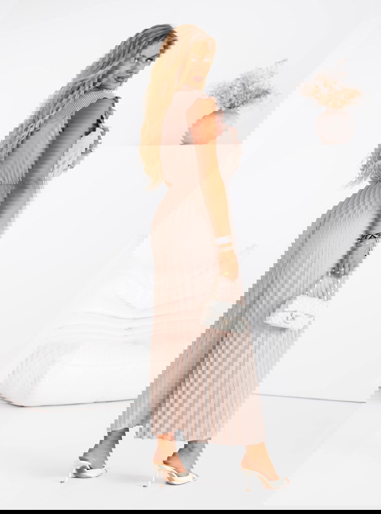 Beżowy plisowany kombinezon z...