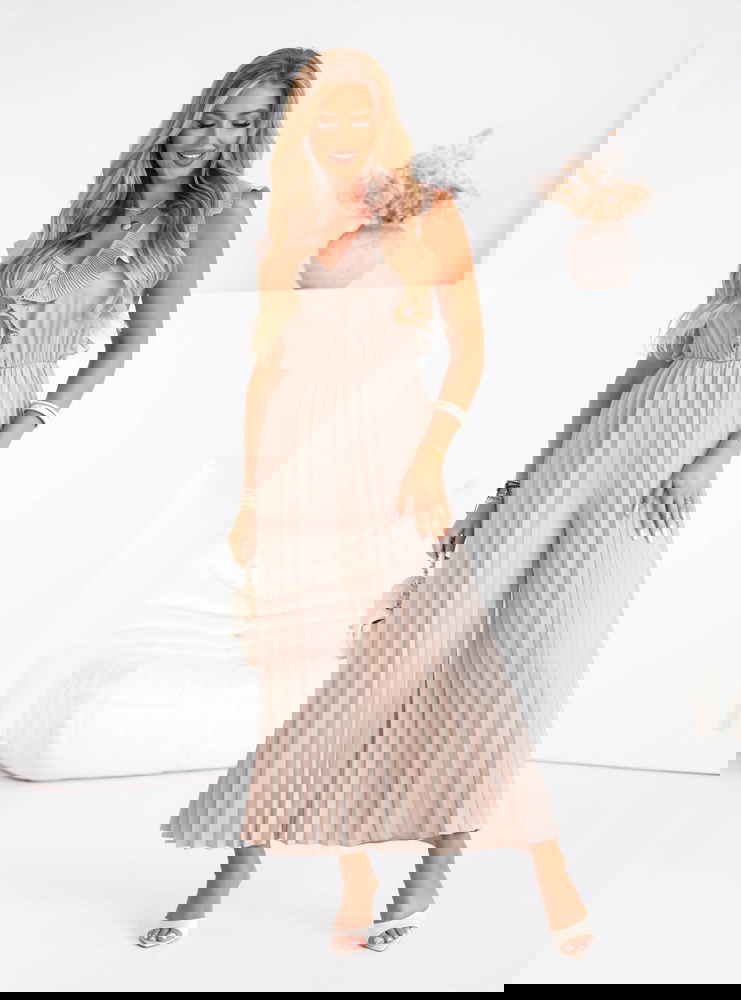 Beżowy plisowany kombinezon z...