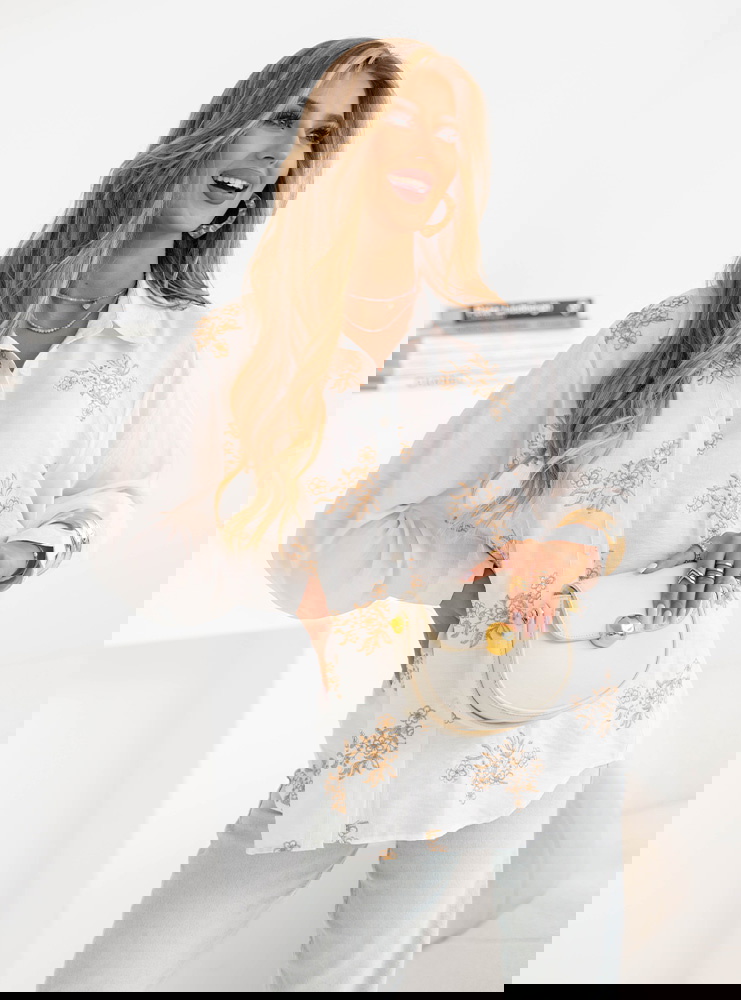 Koszula z haftem Klenie - mocha mousse