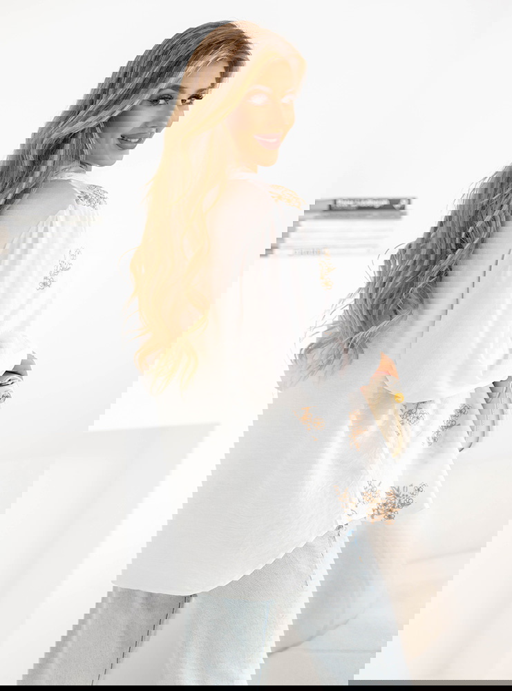 Koszula z haftem Klenie - mocha mousse