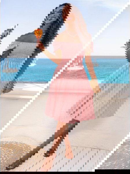 Pudrowa sukienka midi typu... 2