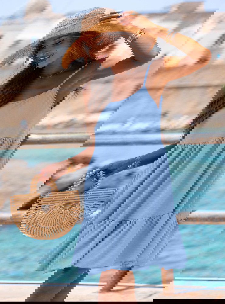 Błękitna rozkloszowana sukienka na...