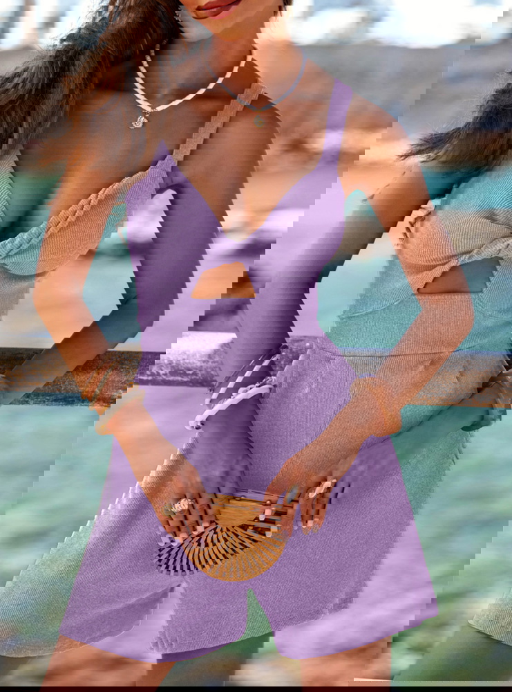 Liliowy prążkowany kombinezon z...