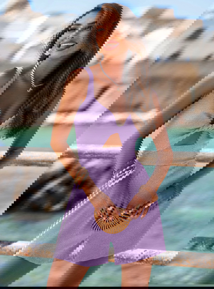 Liliowy prążkowany kombinezon z...