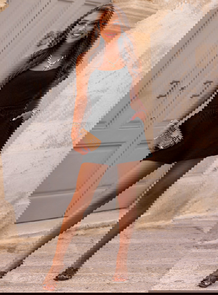 Czarny prążkowany komplet bluzka na...