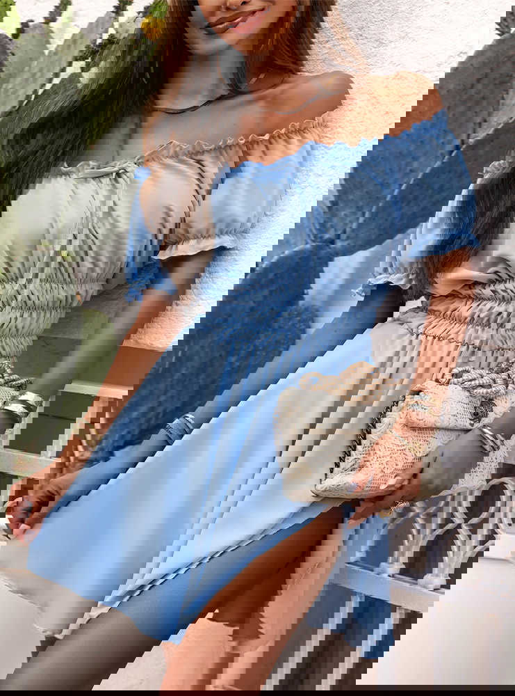 Błękitna sukienka mini typu hiszpanka...