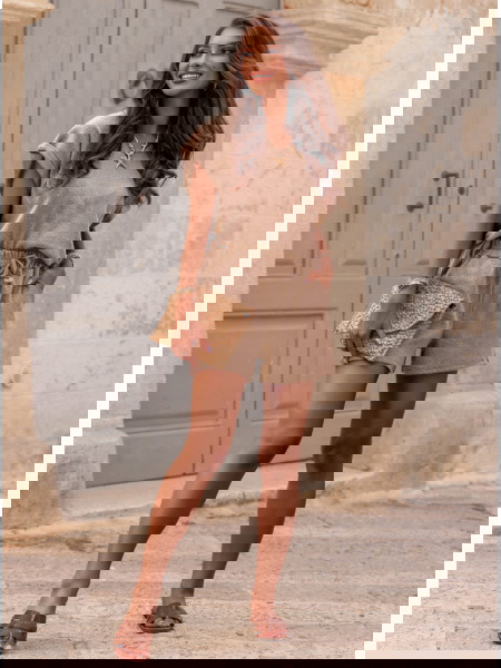 Beżowy prążkowany komplet... 2