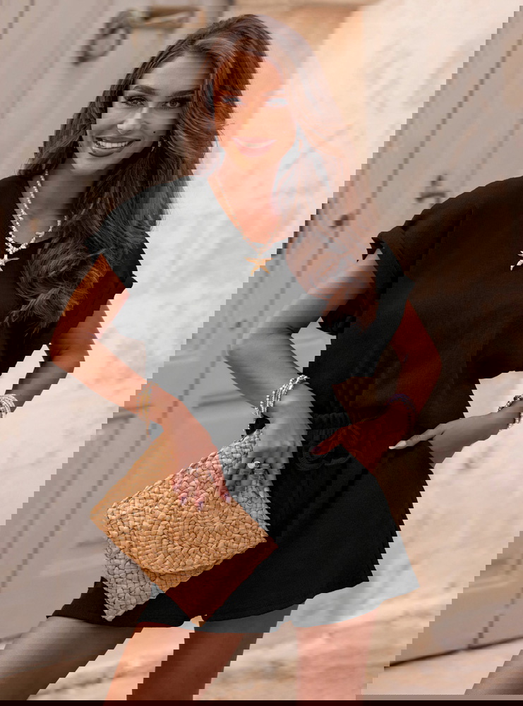 Czarny prążkowany komplet top i...