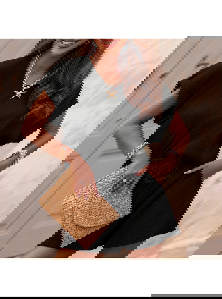 Czarny prążkowany komplet top i...