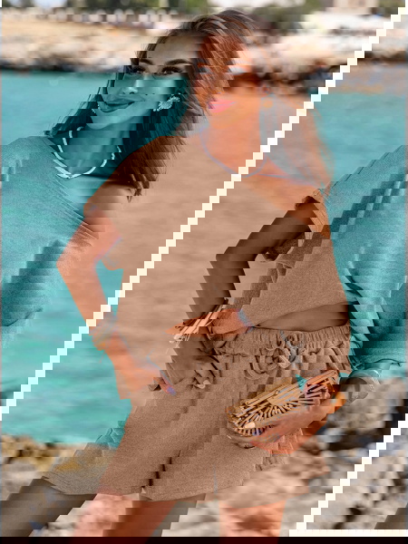 Beżowy prążkowany komplet... 2