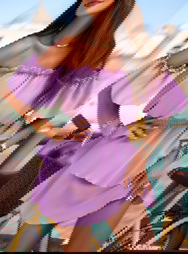 Liliowy kombinezon jak sukienka z...