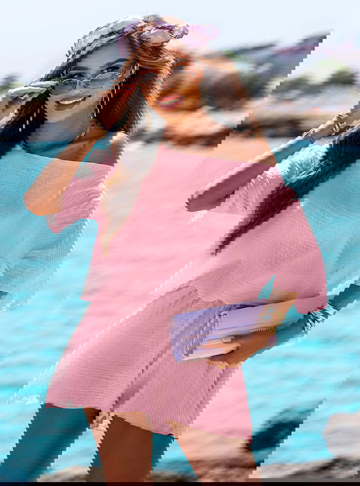 Pudrowy muślinowy komplet szorty i...