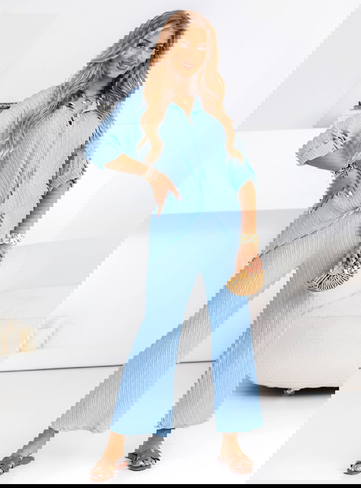 Błękitny komplet koszula zapinana na...