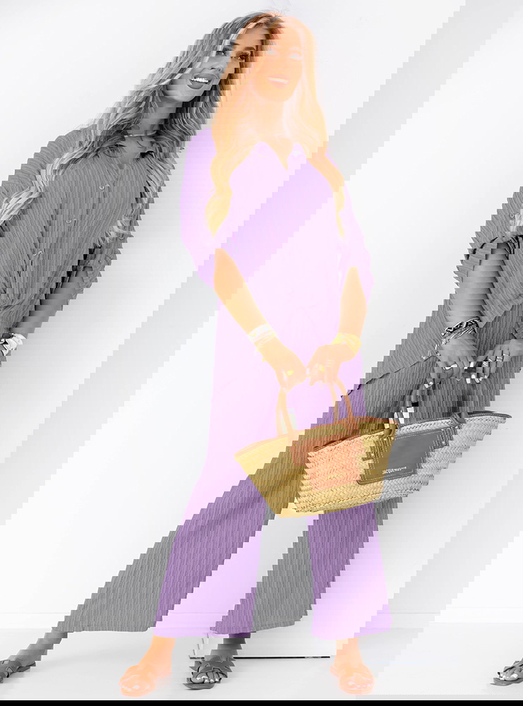 Liliowy komplet koszula zapinana na...