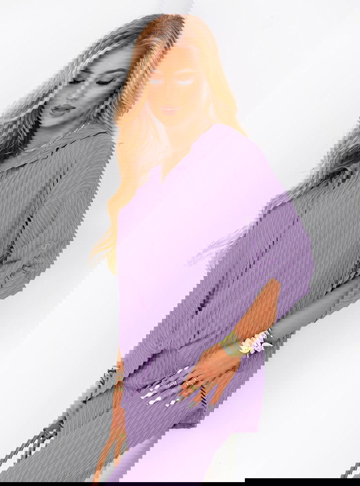 Liliowy komplet koszula zapinana na...