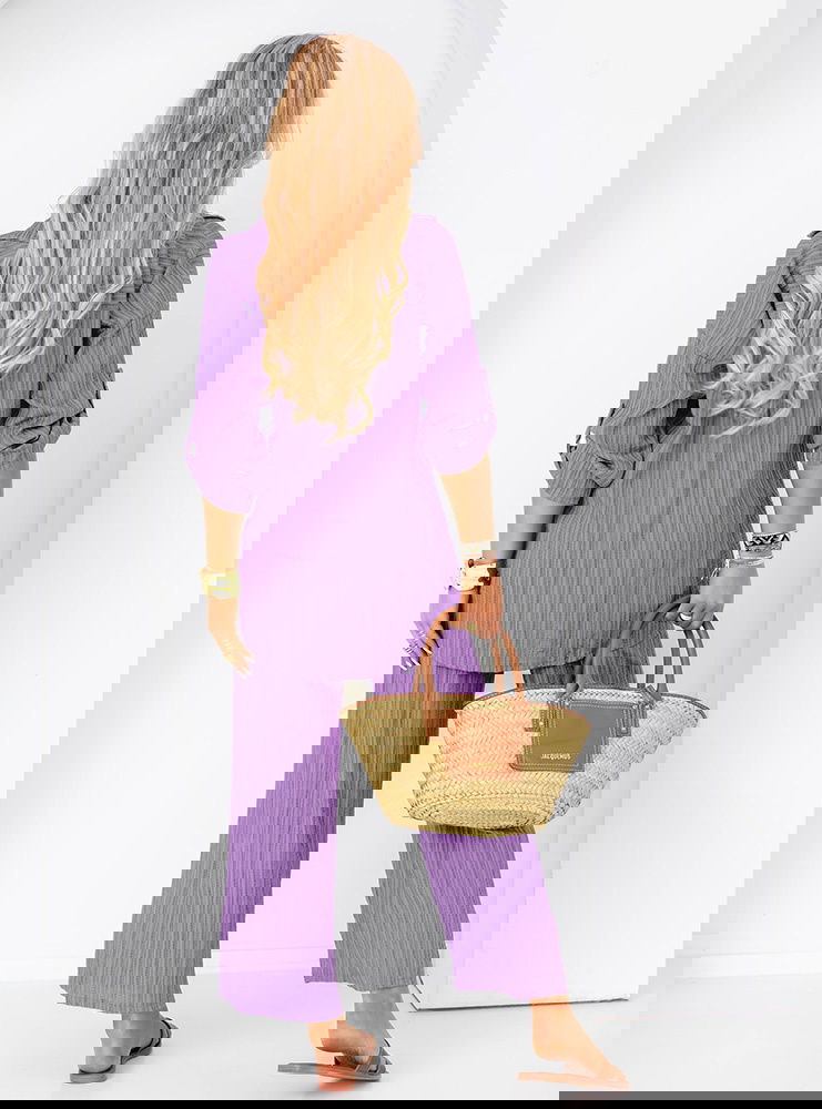 Liliowy komplet koszula zapinana na...