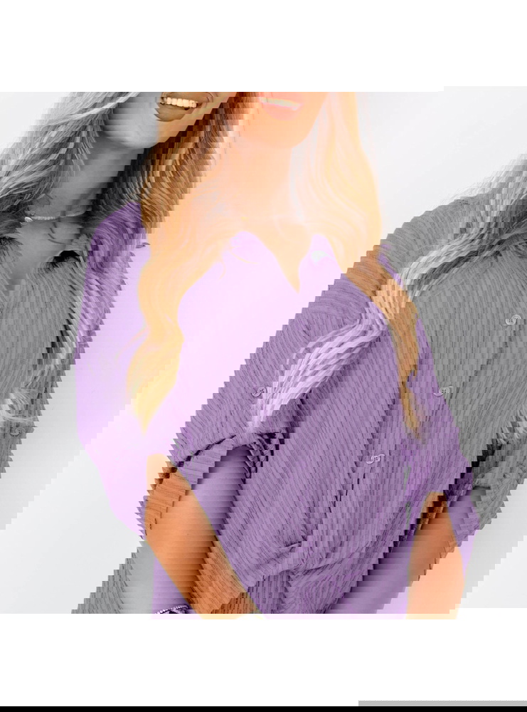 Liliowy komplet koszula zapinana na...