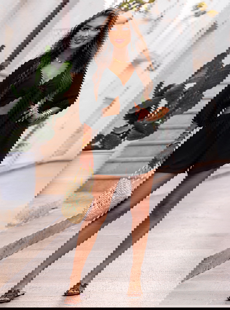 Czarny komplet top z bufiastymi...