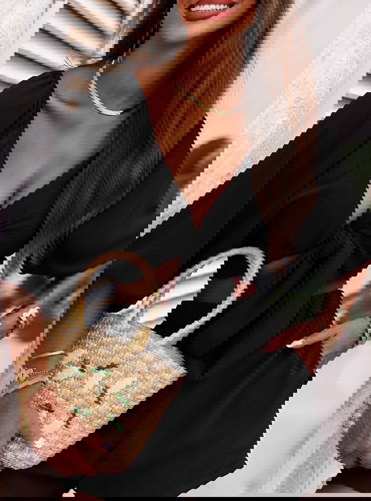 Czarny komplet top z bufiastymi...