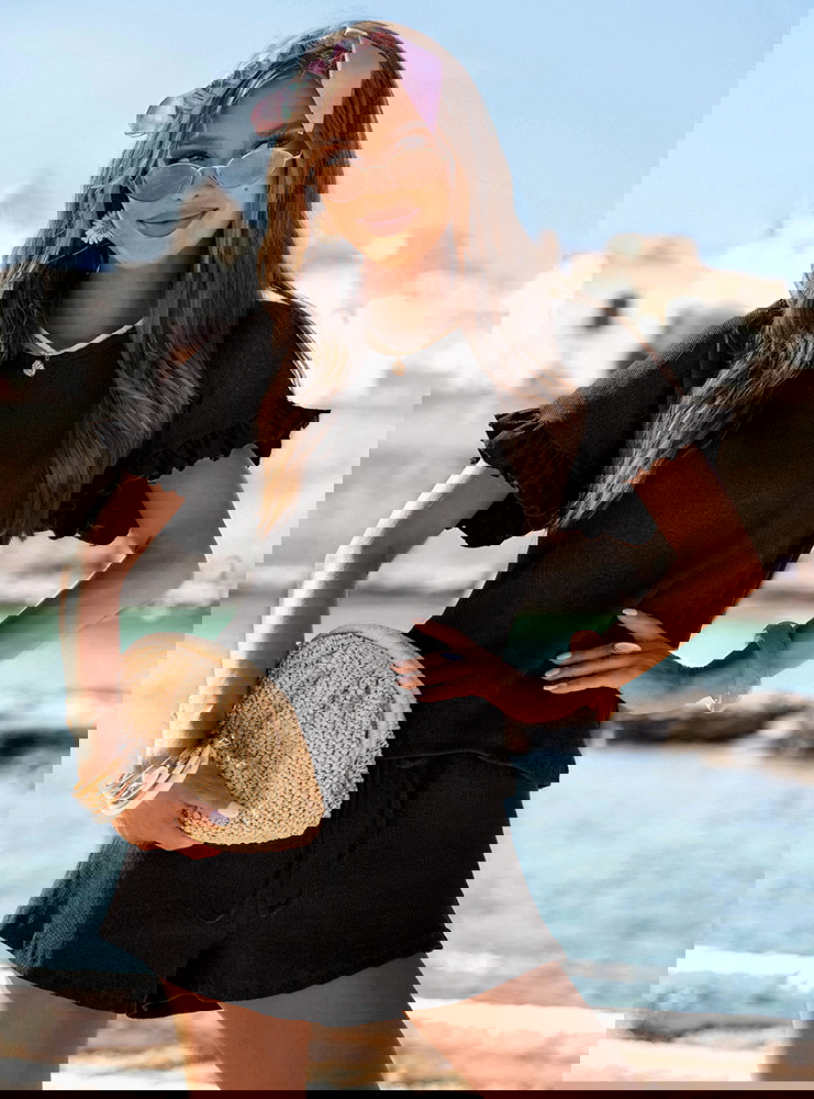 Czarny prążkowany komplet bluzka...