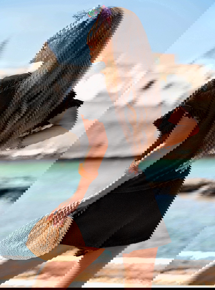 Czarny prążkowany komplet bluzka...