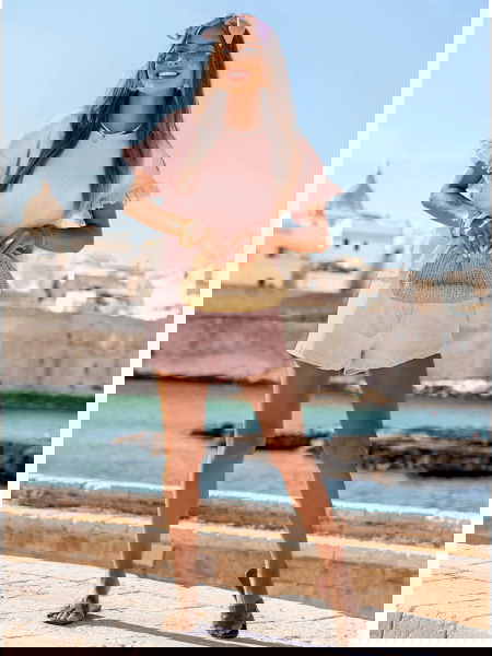 Pudrowy prążkowany komplet... 2